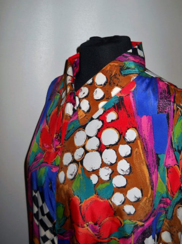 Camasa retro print floral urias, patratele si buline anii '80