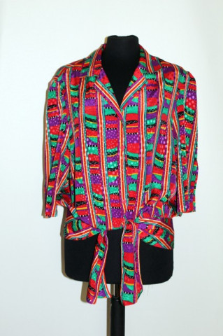 Camasa retro print geometric rosu, violet si verde anii '80