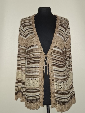 Cardigan M&Co dantelat repro anii 70, bej și maro - Img 2