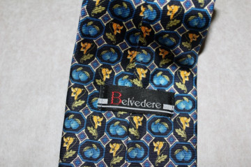 Cravata crini galbeni pe fond albastru anii '70 - '80