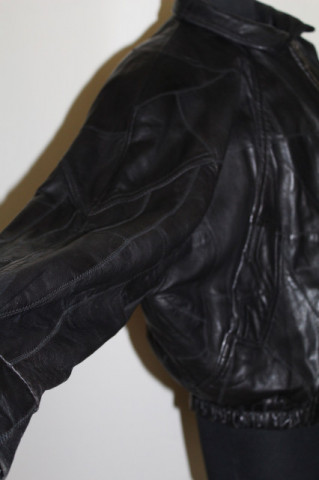 Jachetă vintage patchwork din piele naturală anii ’80 – bomber rock statement - Img 7