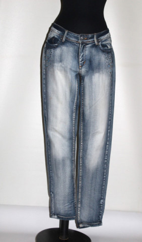 Jeans Janina Denim prespălați cu cristale – denim albastru slim