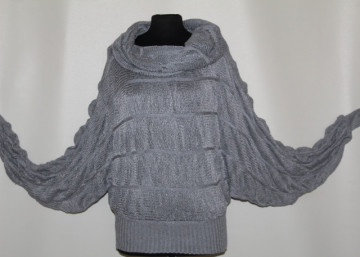 Pulover gri cu fronseuri – tricot vintage cu turtleneck larg - Img 6