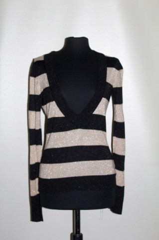 Pulover retro cu dungi negre și aurii – repro anii ’70, look nautic