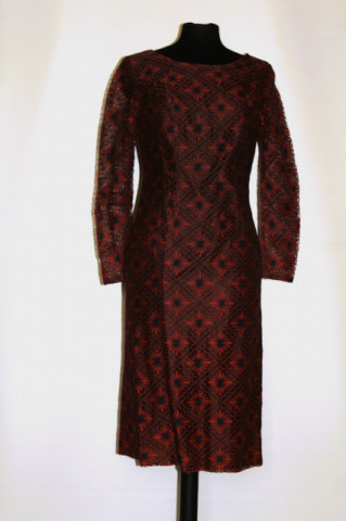 Rochie de ocazie vintage cu flori cărămizii – anii ’50