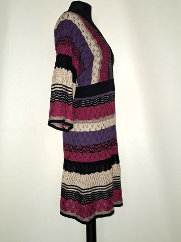 Rochie din tricot dantelat repro anii ’70 – mini retro violet & bej - Img 2