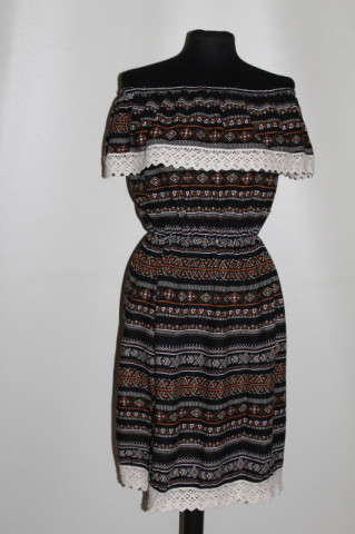 Rochie Julia Export repro anii ’70 – viscose negru cu print geometric