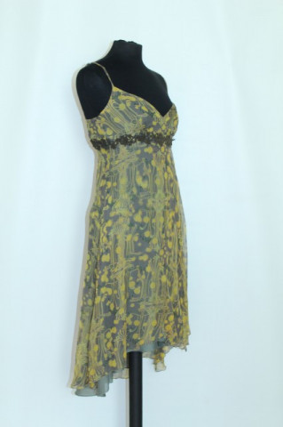 Rochie print vegetal stilizat mustar anii '90