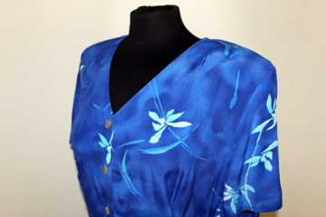 Rochie retro print floral albastru anii '80