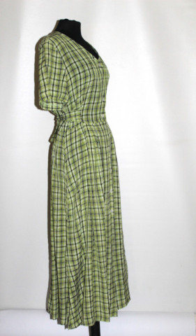 Rochie retro Zabaione din viscose și acetat – carouri verde‑acid și negru, anii ’90 - Img 4