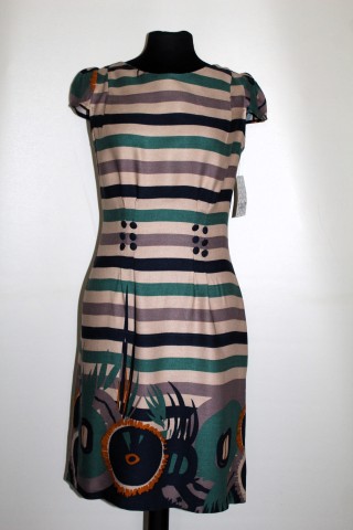 Rochie Santana repro anii ’70 – viscose cu print vegetal și dungi