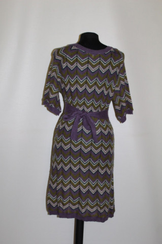 Rochie tricotată ajurată violet-oliv – repro anii ’70, stil retro lejer - Img 3