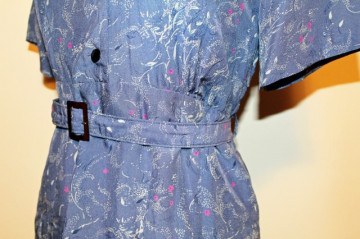 Rochie vintage albastru petrol print punctiform anii '50 - Img 5