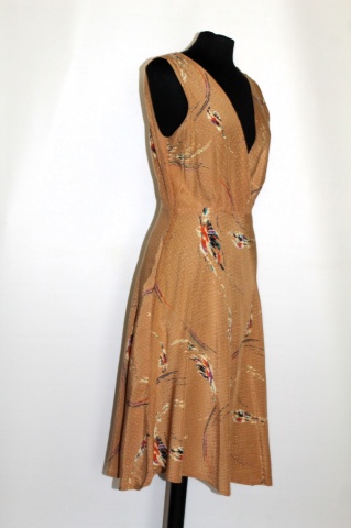 Rochie vintage din mătase Dobby maro scorțișoară – anii ’50, realizată manual - Img 4