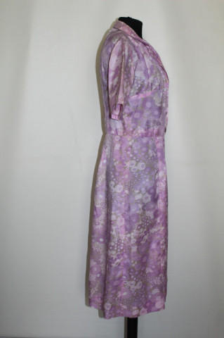 Rochie vintage lila din organdi cu print floral – anii ’50 - Img 3