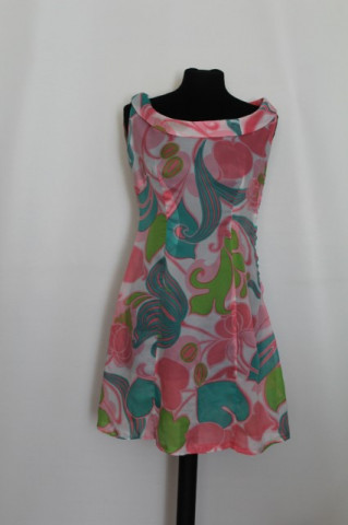 Rochie vintage print abstract roz si verde anii '60