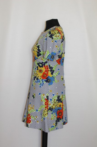 Rochie vintage print floral multicolor si buline anii '70