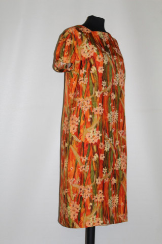 Rochie vintage print floral pictural portocaliu cu verde – anii ’60 - Img 5