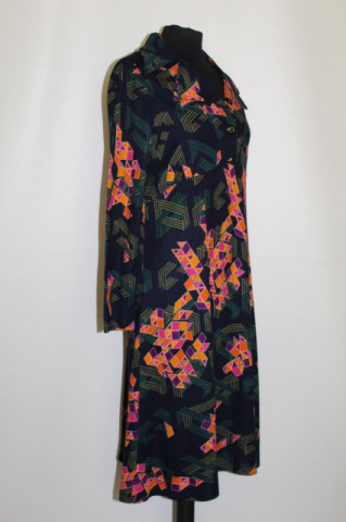 Rochie vintage print geometric violet cu portocaliu anii '70