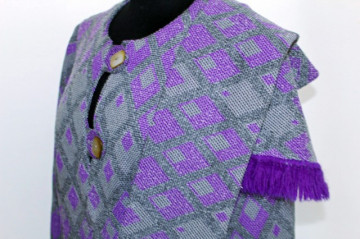 Rochie vintage print geometric violet si gri anii '60
