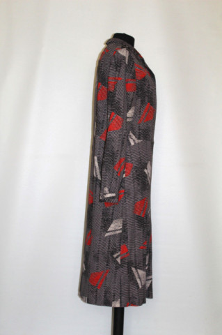 Rochie vintage print grafic gri – anii ’70, stil midi elegant - Img 2