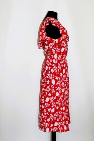 Rochie vintage roșie din bumbac – anii ’70, print floral alb - Img 2