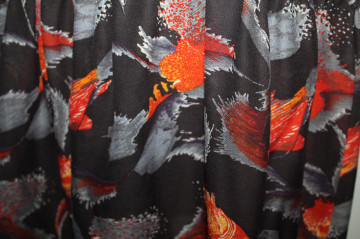 Rochie vintage talie joasă anii ’70 – crepe nylon cu print vegetal stilizat - Img 6
