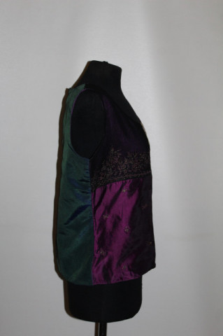 Bluză de ocazie Jacqueline Riu – patchwork elegant cu broderie auriu, anii ’90 - Img 2