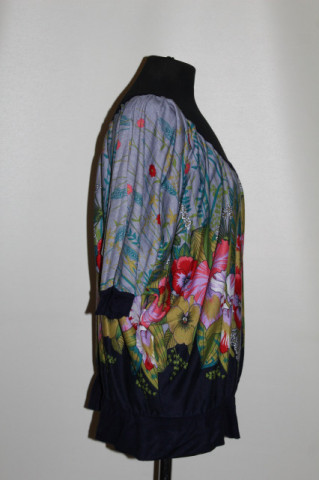 Bluză Eye Candy repro anii ’70 – jerse fin multicolor cu print floral - Img 2