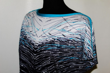 Bluza print abstract turcoaz, alb si bleumarin anii '70