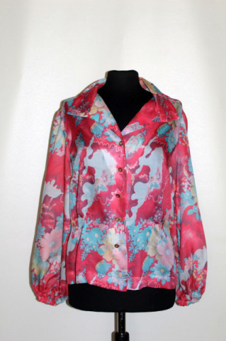 Bluză print floral pe fond corai anii 60-70