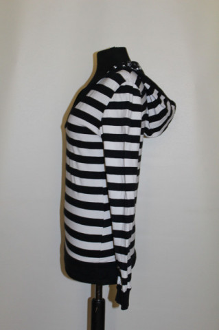 Bluză retro dungi alb‑negru cu glugă – repro anii ’70, casual chic - Img 2