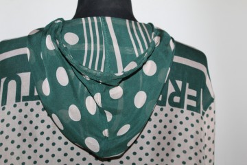 Cămașă buline și logo Alberta Ferretti – chiffon verde & ivoire, vintage designer - Img 4