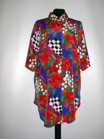 Camasa retro print floral urias, patratele si buline anii '80