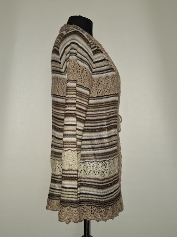 Cardigan M&Co dantelat repro anii 70, bej și maro - Img 3