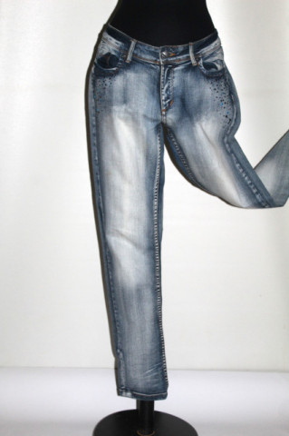 Jeans Janina Denim prespălați cu cristale – denim albastru slim - Img 2