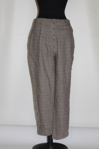 Pantaloni vintage pied‑de‑poule – clasic retro ’90 cu carouri bej & maro - Img 3