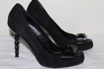 Pantofi cu toc sculptural Bagatt – piele naturală întoarsă neagră, design italian