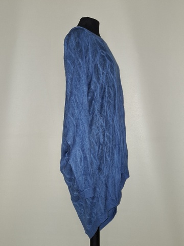 Pulover albastru ceruleum, tricot bumbac asimetric - Img 2