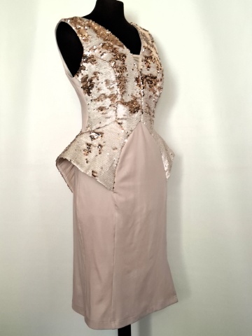 Rochie de ocazie Iza van Dee, bej cu paiete reversibile - Img 5