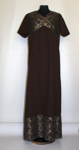 Rochie de seară maro cu lurex – model geometric, anii ’70