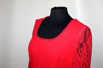 Rochie de seară roșie cu mâneci din dantelă – vintage anii ’60 - Img 7
