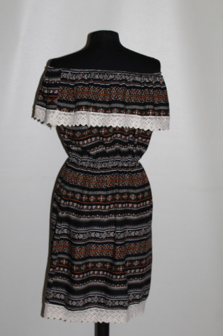 Rochie Julia Export repro anii ’70 – viscose negru cu print geometric - Img 3