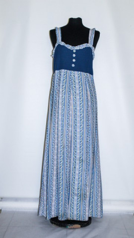 Rochie maxi albastra dungi si print floral anii '80