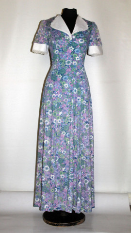 Rochie maxi vintage cu flori verzi si roz anii '60