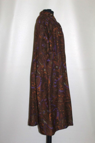 Rochie print abstract maro și violet anii 70