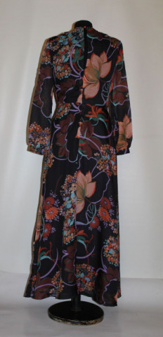 Rochie retro de seară din voal cu print floral – vintage anii ’70 - Img 3