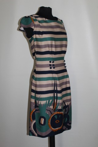Rochie Santana repro anii ’70 – viscose cu print vegetal și dungi - Img 4