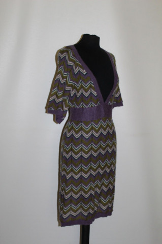 Rochie tricotată ajurată violet-oliv – repro anii ’70, stil retro lejer - Img 4