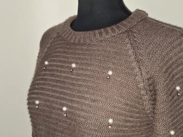 Rochie tricotată maro repro anii 70, broderie și cordon - Img 6